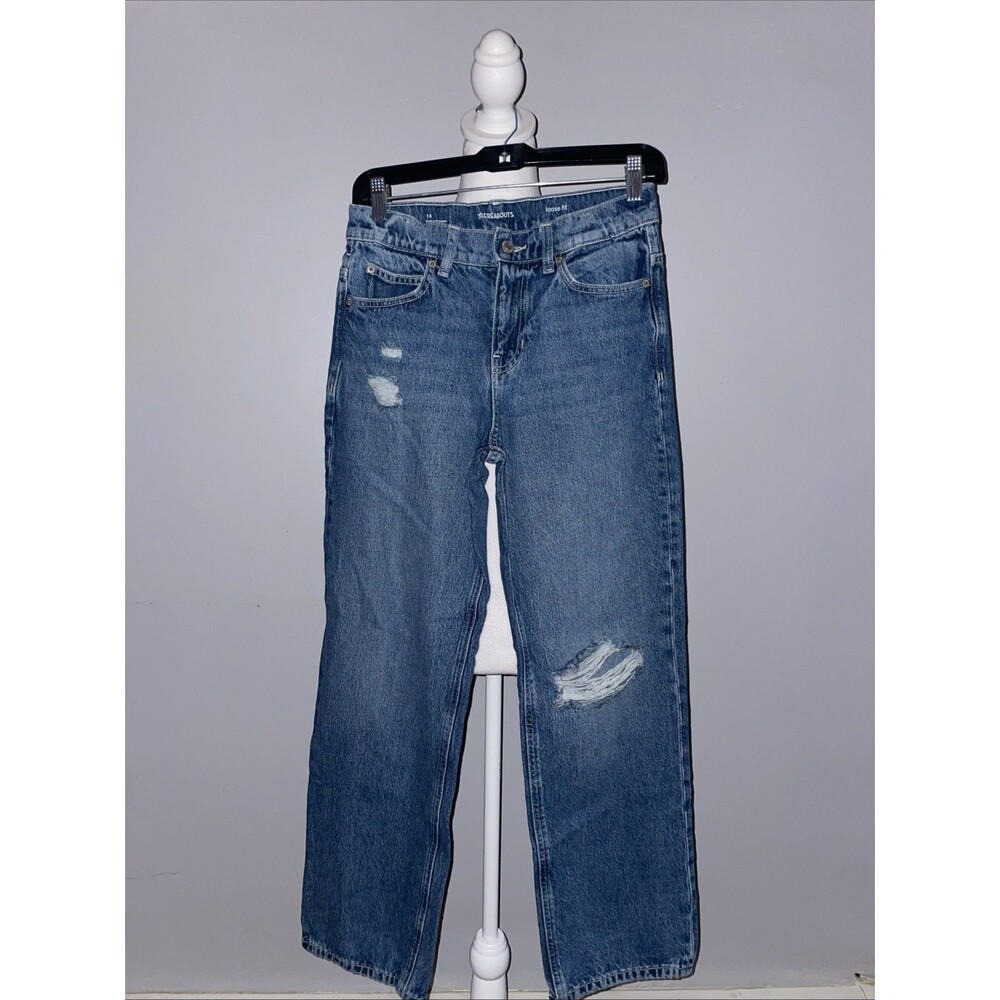 Thereabouts Size 14 Girls Jeans Loose Fit Ripped Knee Adjustable Waist
